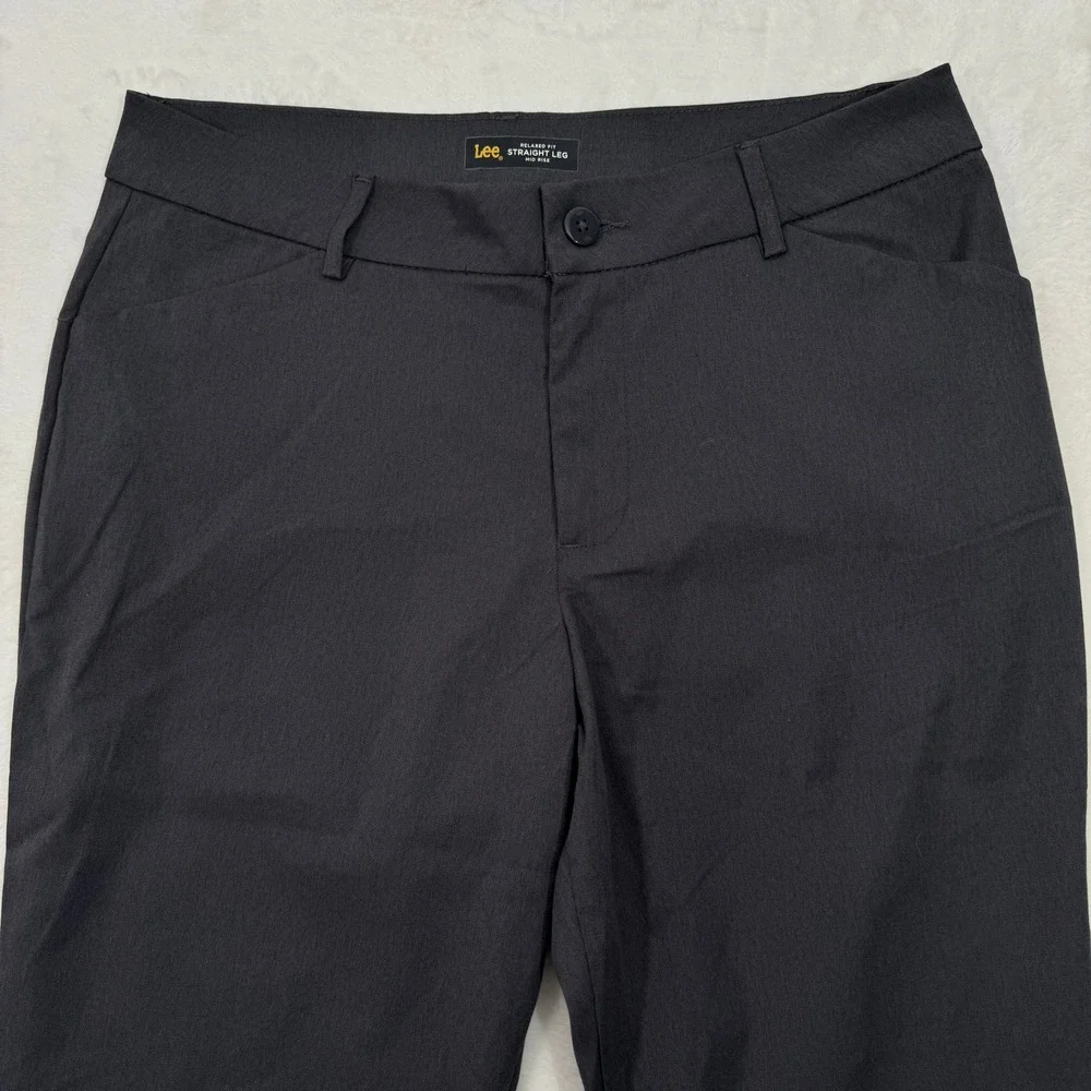 Lee Pants Womens 14 Charcoal Relaxed Fit Straight Leg Mid Rise Wrinkle Free Work